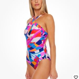 Trina Turk New One Piece Rio Halter Swimsuit Reversible Size 12